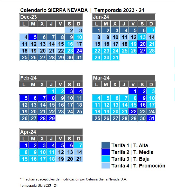 calendario sierra nevada 2022-2023